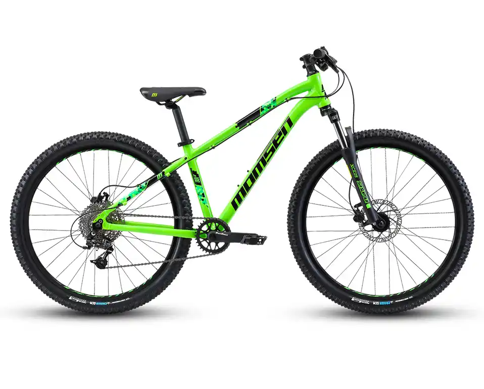 Momsen JR100 26" Green Disc junior mountain bike with hydraulic disc brakes and alloy frame
